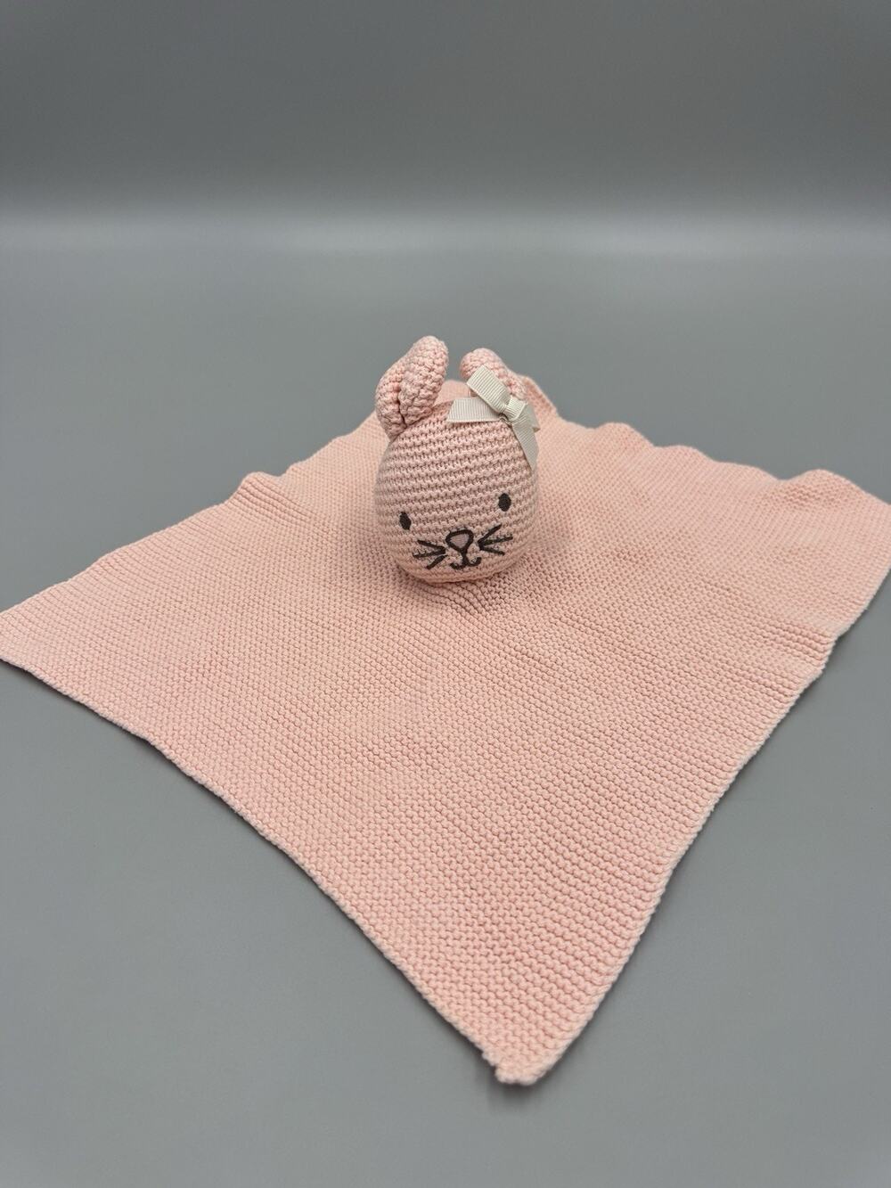 Knit Pink Bunny Rabbit Lovey Plush Baby Security Blanket